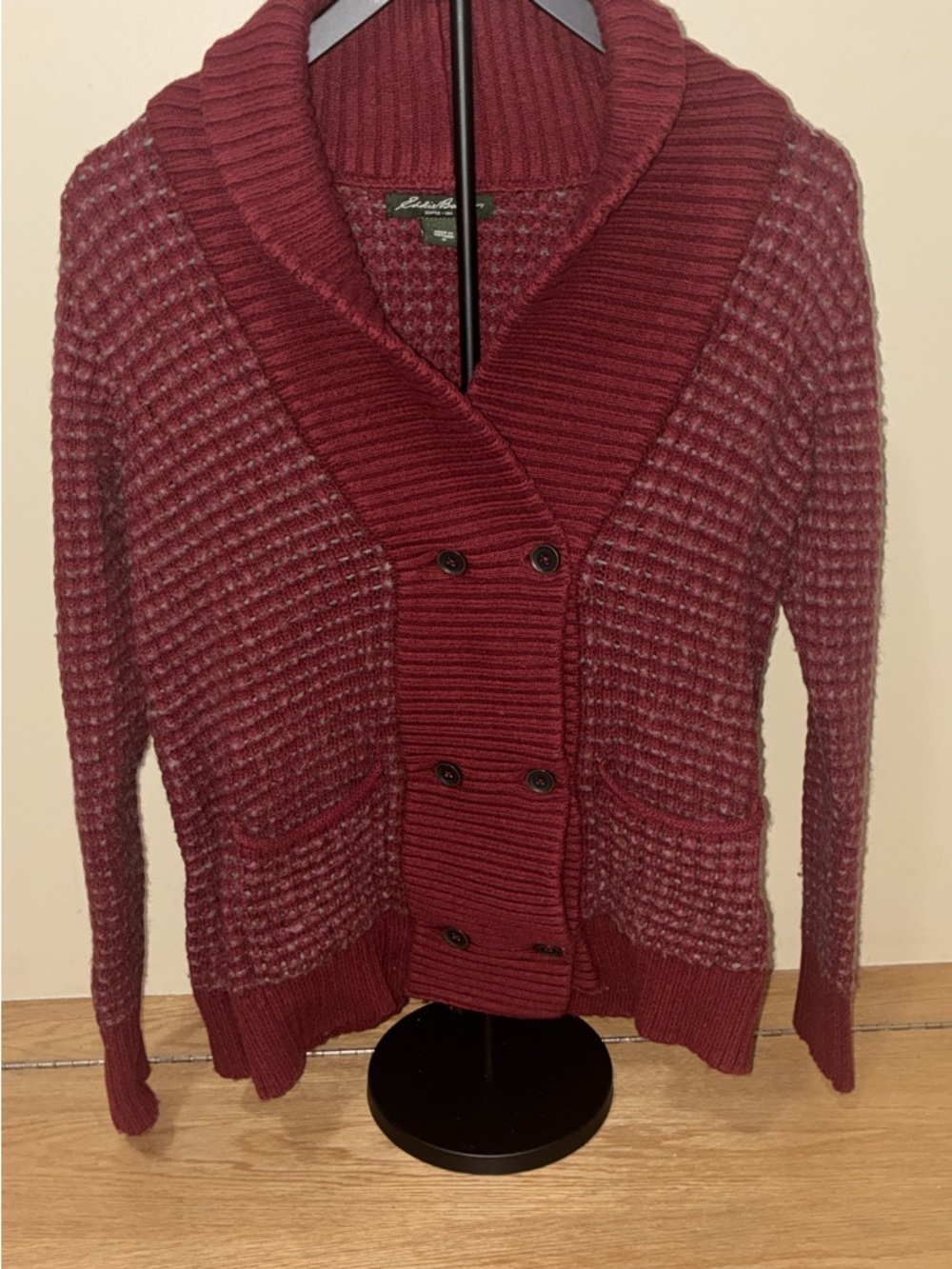 Eddie Bauer Women's Deep Burgundy Double-Breasted Shawl Collar Cardigan